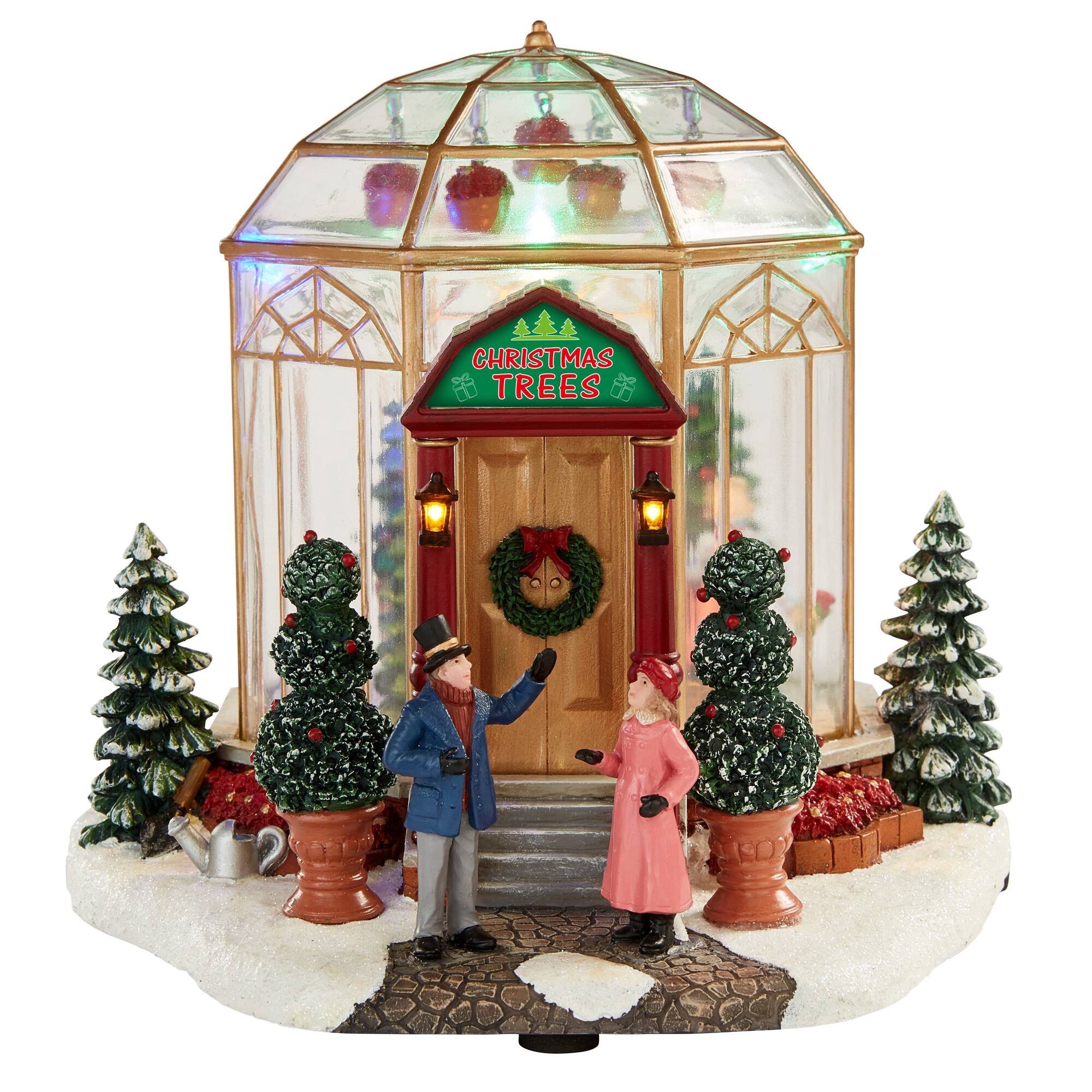 7.5" LED Lights & Music Christmas Village Tree Shop